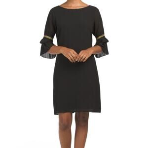 New MIM'S CREAZIONI Made In Italy Sheer Overlay Pleated Cuff Cocktail Mini Dress